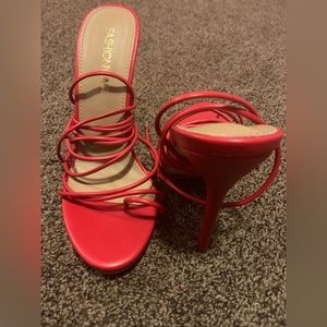 Red lace up heels from fashion nova
